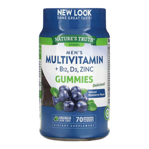 Natures Truth, Men'S Multivitamin + B-12, D3, Zinc, Natural Blueberry, 70 Vegetarian Gummies