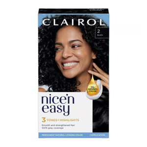 Clairol Nice'N Easy Permanent Hair Color Creme, 2 Black, 1 Application, Hair Dye