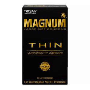 Trojan Magnum Thin Lubricated Premium Latex Condoms Large Size 12 Each