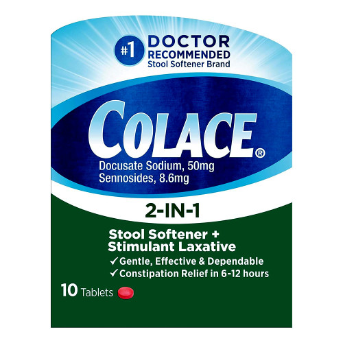 Colace 2-In-1 Stool Softener & Stimulant Laxative Tablets, 10 Count