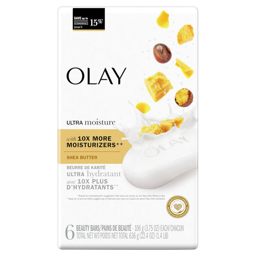 Olay Moisture Outlast Ultra Moisture Shea Butter Beauty Bar With Vitamin B3 Complex, 3.75 Oz ,6Ct