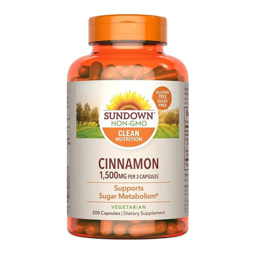 Sundown Cinnamon Capsules, Supports Sugar Metabolism, Non-Gmo, Gluten-Free, Dairy-Free - 200 Ct