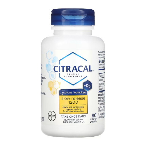 Bayer Citracal Slow Release 1200 With Calcium+D3 Coated Caplets, 80 Ea
