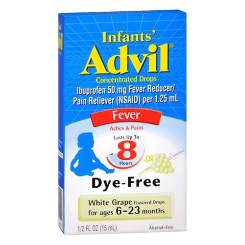 Advil Fever Infants Concentrated Drops, White Grape Flavored Dye-Free - 0.5 Oz Advil Fever Infants Concentrated Drops, White Grape Flavored Dye-Free - 0.5 Oz