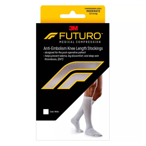 Futuro Anti-Embolism Knee Length Stockings, Large Regular, White, Moderate