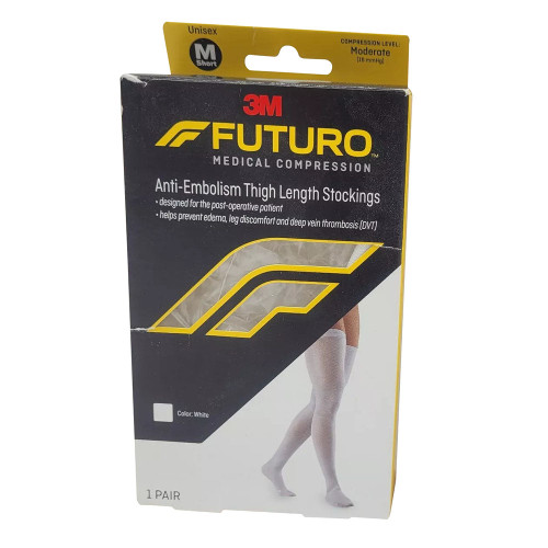 Futuro Anti-Embolism Thigh Length Stockings Medium Short, White. Moderate Futuro Anti-Embolism Thigh Length Stockings Medium Short, White. Moderate