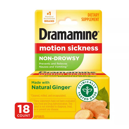 Dramamine Non-Drowsy Naturals Motion Sickness Relief Capsules With Natural Ginger 18 Ea