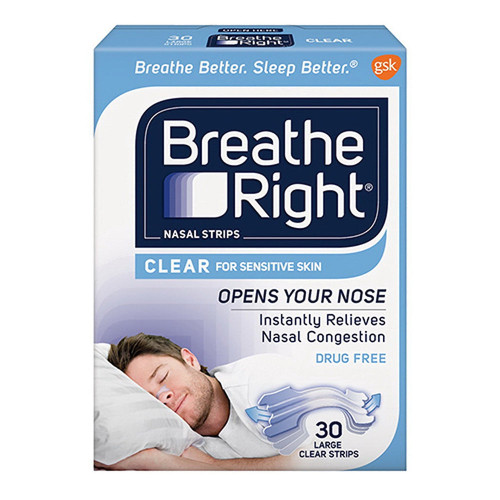 Breathe Right Large Clear Nasal Strips - 30 Ea