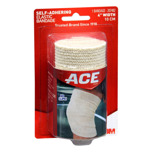 Ace 4 Inch Self-Adhering Elastic Bandage, No Clips, Beige, Great For Leg, Shoulder And More, 1 Count
