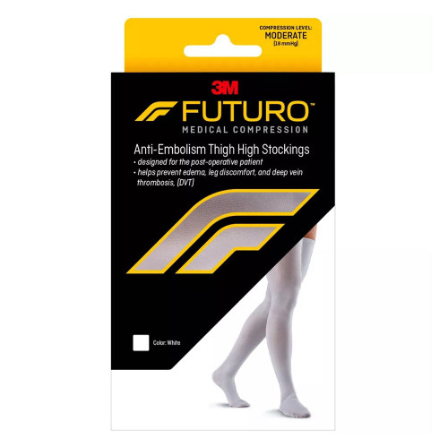 Futuro Anti-Embolism Thigh Length Stockings, Medium Regular, White. Moderate (18 Mm/Hg)