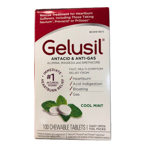 Gelusil Antacid/Anti-Gas Tablets Cool Mint, 100 Tablets