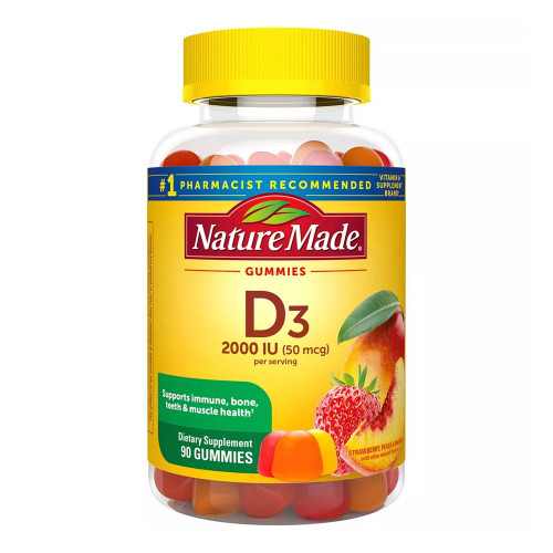 Nature Made Vitamin D3 Adult Gummies, Strawberry, Peach & Mango 90 Ea