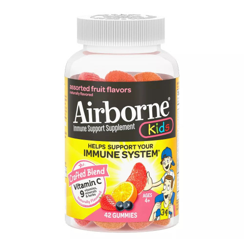 Airborne Kids Immune Support Gummies With Vitamin C And Zinc - Assorted Fruit - 42Ct
