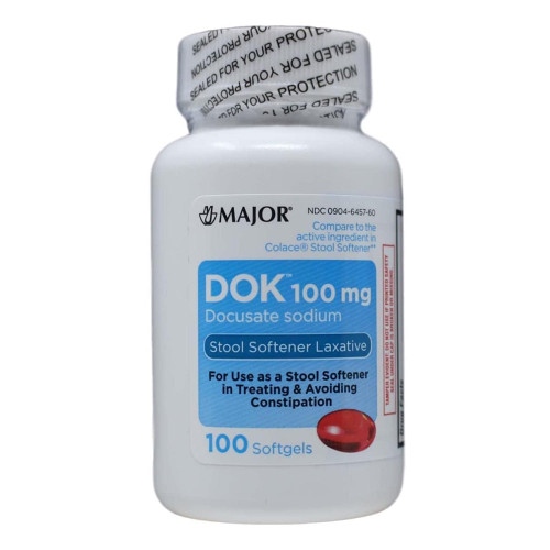 Major Dok Docusate Sodium Stool Softener 100Mg Softgels - 100 Count
