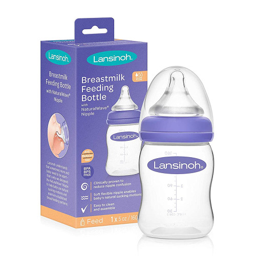 Lansinoh Momma Breastmilk Feeding Bottle With Naturalwave Slow Flow Nipple, 5 Ounces