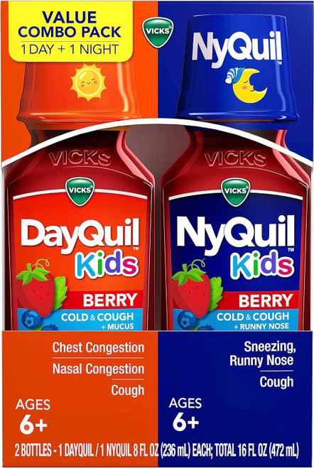 Vicks DayQuil & NyQuil Kids Berry Cold & Cough Medicine Combo Pack, Daytime & Nighttime Relief 16 fl oz