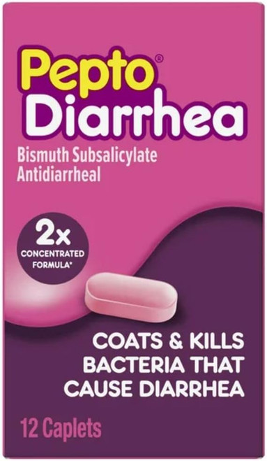 Pepto Bismol Diarrhea Caplets, Anti Diarrhea Medicine Coats Stomach for Fast Diarrhea Relief, 12 ct