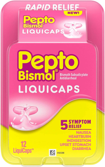 Pepto Bismol LiquiCaps Rapid Relief Nausea, Heartburn, Indigestion, Upset Stomach, Diarrhea, 12 Liquicaps