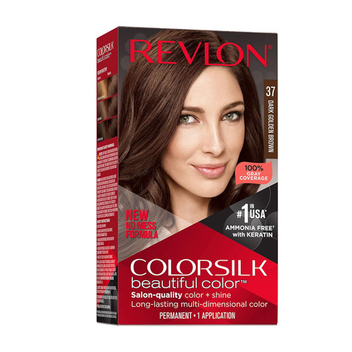 Revlon Colorsilk Beautiful Color Permanent Hair Color, Long-Lasting High-Definition Color, Dark Golden Brown, 4.4 fl oz