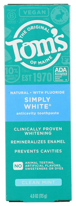 Toms of Maine Simply White Clean Mint AC Toothpaste, 4 OZ