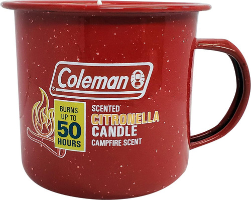 Coleman Repellents Tin Mug Outdoor Citronella Candle, Campfire Scent, Red