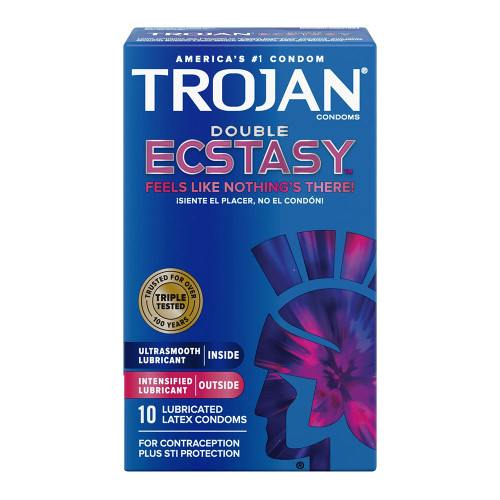 Trojan Double Ecstasy Lubricated Latex Condoms, 10 Ea