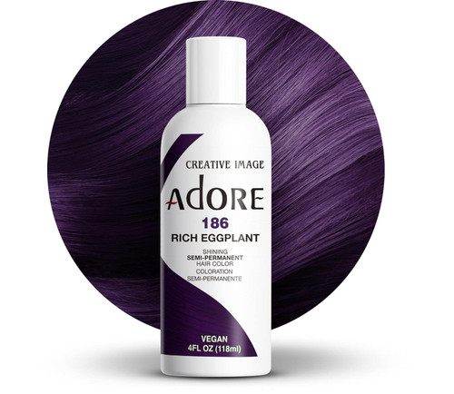 Adore Semi Permanent Hair Color - Vegan and Cruelty-Free Hair Dye - 4 Fl Oz - 186 Rich Eggplant