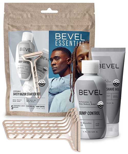 Bevel Essentials Disposable Safety Razor Shaving Starter Kit for Men