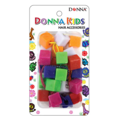 Donna Kids Ponytail Cube Bands in Assorted Colors for Playful Looks, 12 Ea
