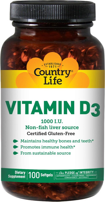Country Life Vitamin D3, Non-Fish 1000 Iu-100 Ct