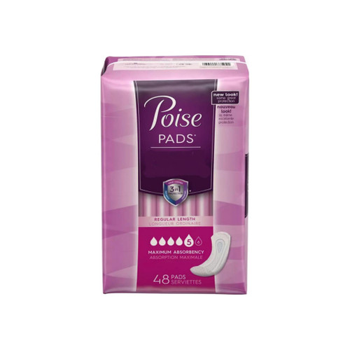 Poise Maximum Absorbency Incontinence Pads, Regular Length, 48 Ea