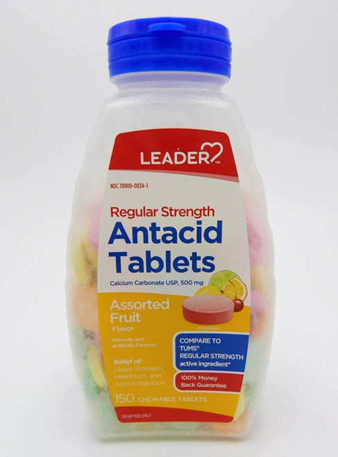 Leader Antacid Calcium Carbonate 500mg Assorted Fruit - 150 Tablets
