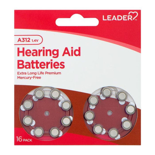 Leader Hearing Aid Batteries A312, 1.4 Volts - 16 Ea