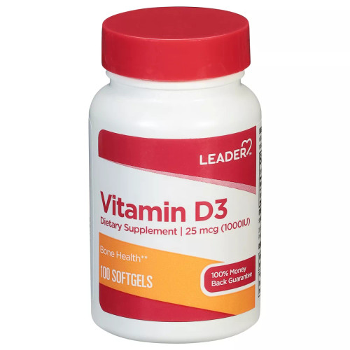 Leader 25 mcg (1000IU) Vitamin D3 - 100 Softgels Leader 25 mcg (1000IU) Vitamin D3 - 100 Softgels