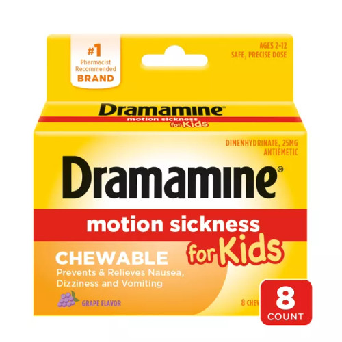 Dramamine Kids Chewable Motion Sickness Relief Nausea, Dizziness & Vomiting  Grape -  8 ct