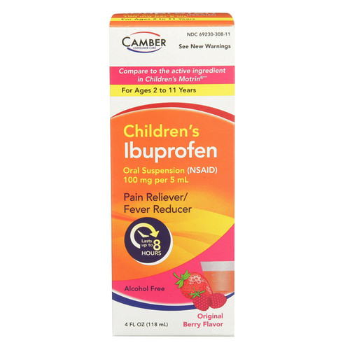 Camber Childrens Ibuprofen Oral Suspension Berry Flavor Pain Fever Relief, 4 Oz