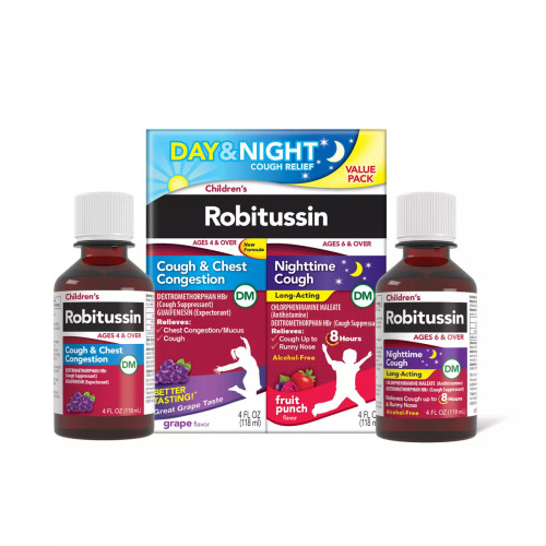 Childrens Robitussin Day Night Cough and Chest Grape Fruit Punch, 4 Oz Childrens Robitussin Day Night Cough and Chest Grape Fruit Punch, 4 Oz