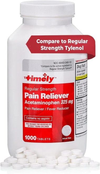 Timely Pain Reliever Acetaminophen 325 mg Tablets - 1000 Ct