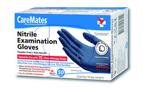 CareMates Nitrile Medical Exam Gloves Latex Free Rubber, 50 Ea