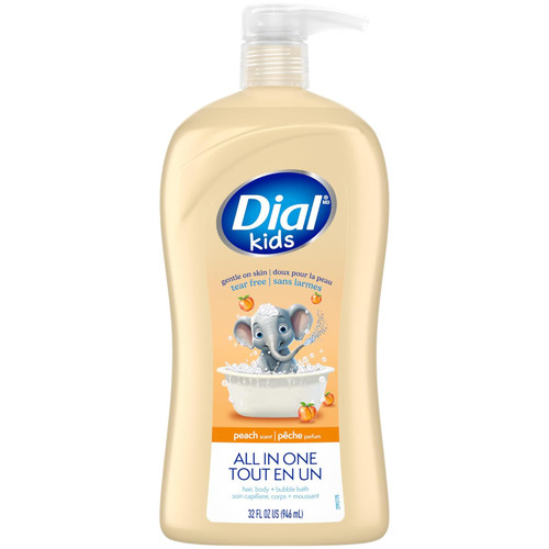 Dial Kids 3-in-1 Body Hair and Bubble Bath in Peach Scent, 32 oz