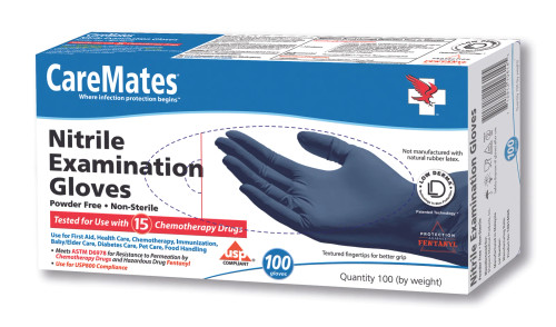 CareMates Nitrile Examination Gloves Powder Free BerryBlue Large - 100 Ct