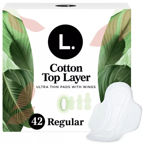 L. Ultra Thin Pads for Women Regular Absorbency, Organic Cotton - 42 Ct