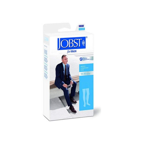 Jobst Thigh High Ribbed Medical Compression Socks, 15-20 Mmhg, Black, Large, 1 Pair