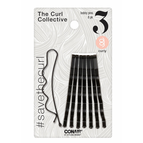 CONAIR Curl Collective Curly Hair Bobby Pins - Black, 8 count
