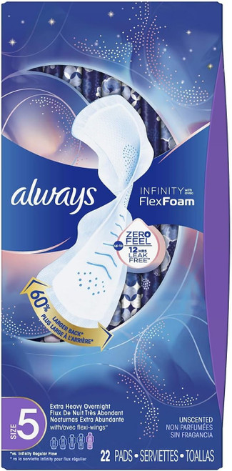 Always Infinity Flexfoam Pads For Women, Size 5,  22 Ct