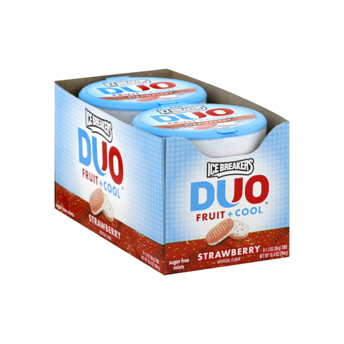 Ice Breakers Duo Fruit + Cool Sugar Free Mints, Strawberry 1.30 Oz, 8 Ea