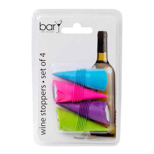 BarY3 Assorted Plastic And Silicone Wine Stopper - 4 Ct