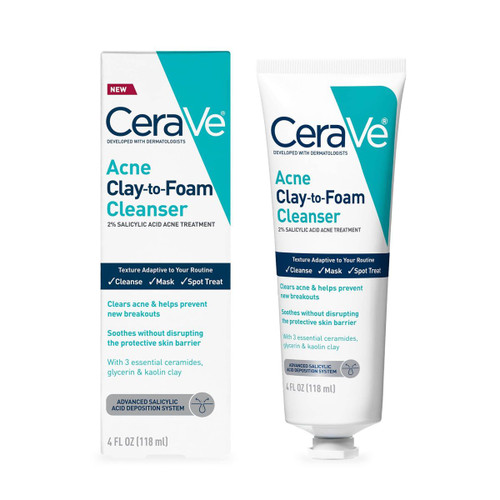 CeraVe Acne Clay-to-Foam Facial Cleanser - 4 fl oz