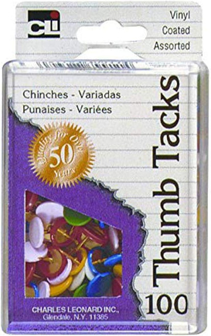 CLi Vinyl Coated Thumb Tacks in Reusable Box - 100 Ct