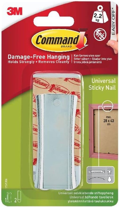 Command Universal Picture Hanger - Silver, 1 Hook + 2 Strips - 1 Pack